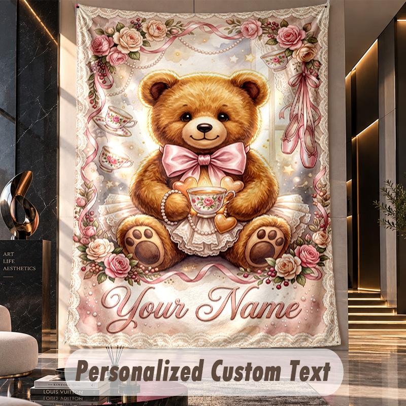 Teddy Bear (310) Theme Custom Tapestry Personalized Custom Name Text Wall Hanging Tapestry Home Decor Background Cloth