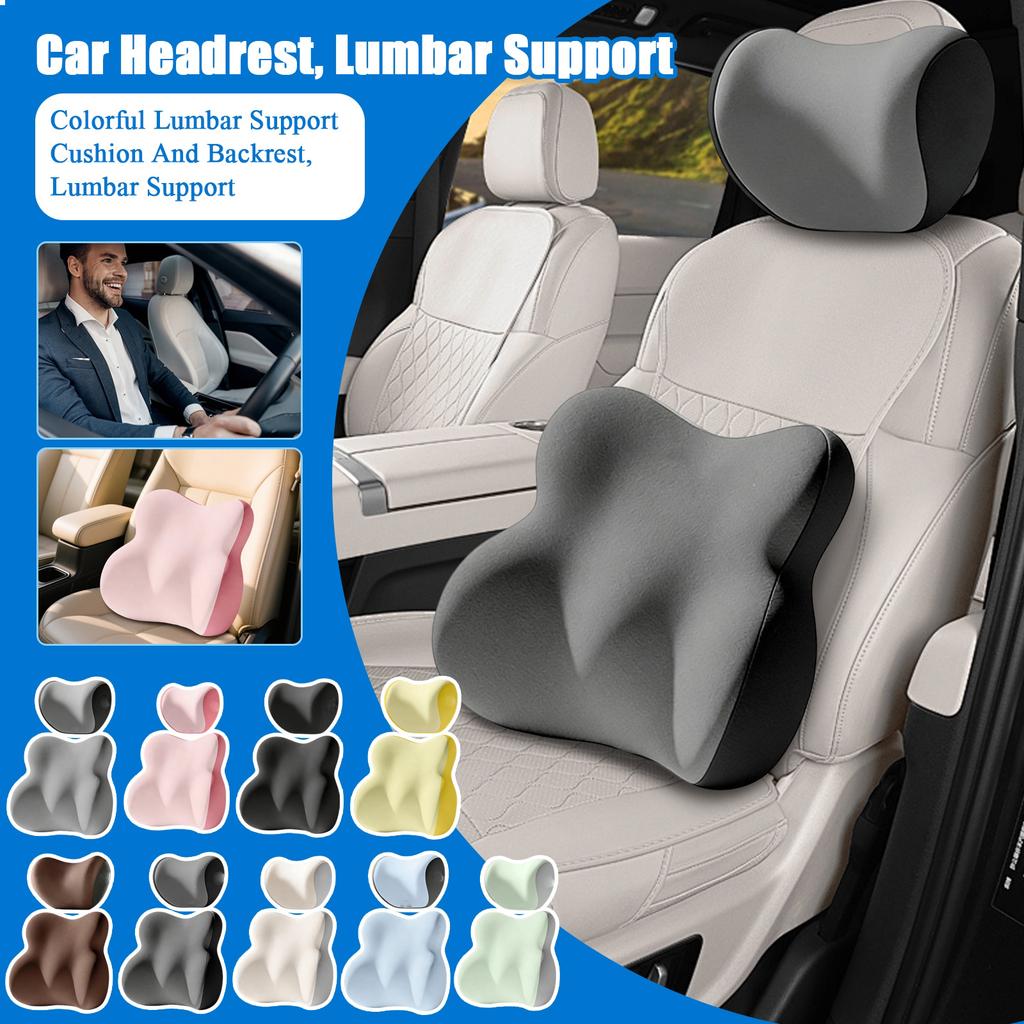 Car Neck Pillow and Lumbar Support Set Memory Foam Cushion for Vehicle Seat Backrest and Waist Support Adjustable Strap Design for Comfortable Driving