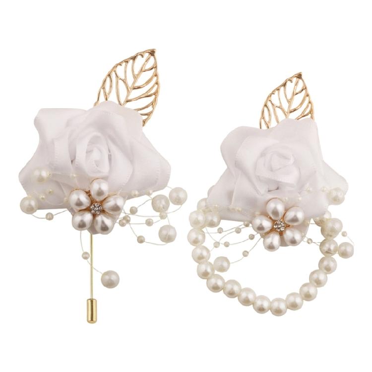 Artificial Flower Wedding Corsage Pair For Bride Grooms Bridesmaids Matching Accessories Western Ceremony