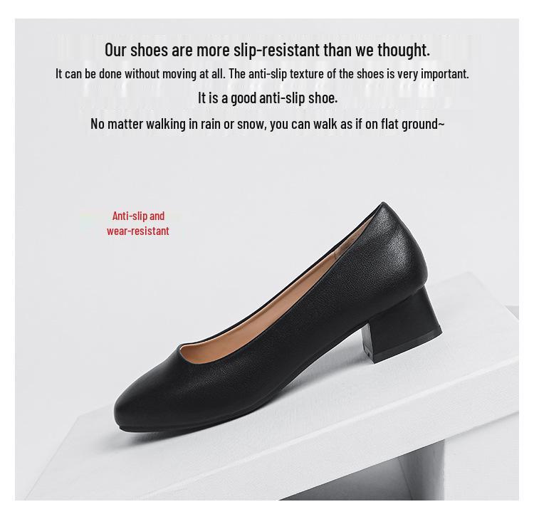 Comfortabele Zwarte Schoenen met Middelhoge Hak voor Professionele Vrouwen, Geschikt voor Stewardessen en Sollicitaties