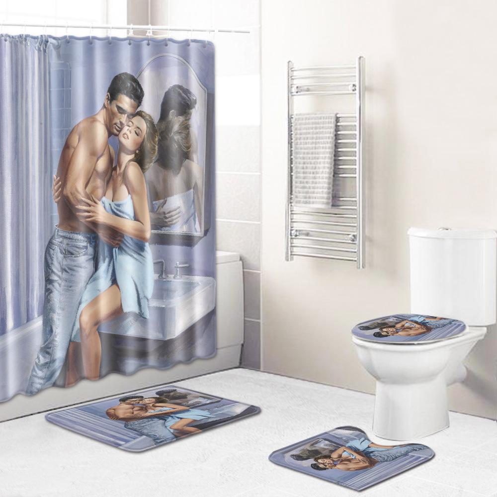African American Women'S Bathroom Four-Piece Combination Set Household Door Mat Absorbent Non-Slip Floor Mat Carpet