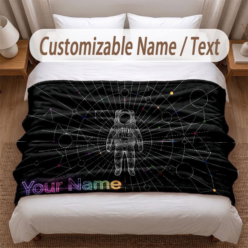 Astronaut Space Theme Soft Blanket Personalized Custom Name Text Print Warm Blanket Home Sofa Bedroom Decor