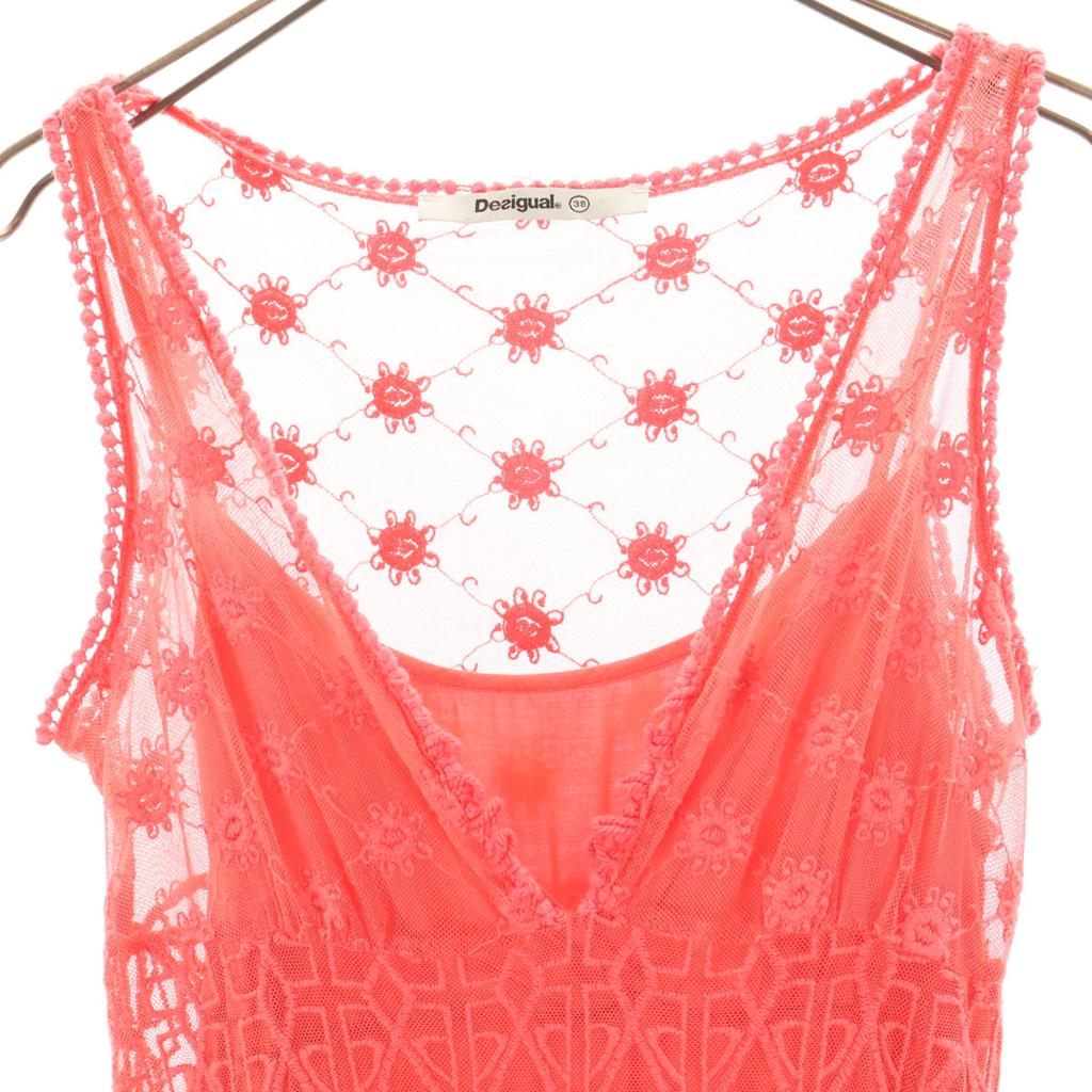 Desigual Lace Embroidery_ No Sleeve Long Dress 38 Pink Women Used