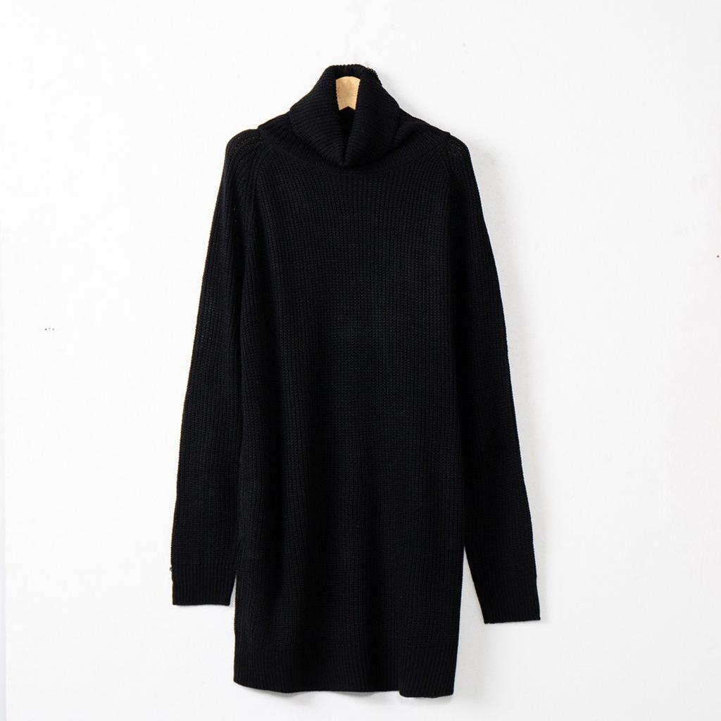 Fashion Warm Basics Long Sleeves High Neck Pocket Mid-Length Pack Hip Dress Loose Sweater Women's Knitwear