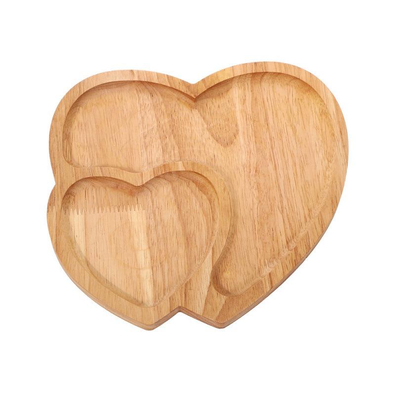 Heart-shaped Solid Wooden Tray Creative Double Love Cake Salad Coffee Cup Tray Snacks Candy Fruit Plate Christmas Decoration
