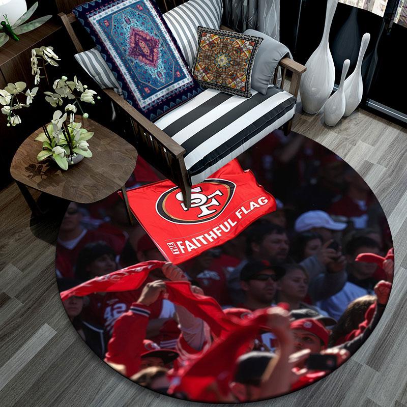 SF 49ers Muster runder Teppich, Teppich für Wohnzimmer Schlafzimmer Spielzimmer, Rutschfeste Bodenmatte, Feiertagsgeschenke und Geburtstagsgeschenke.