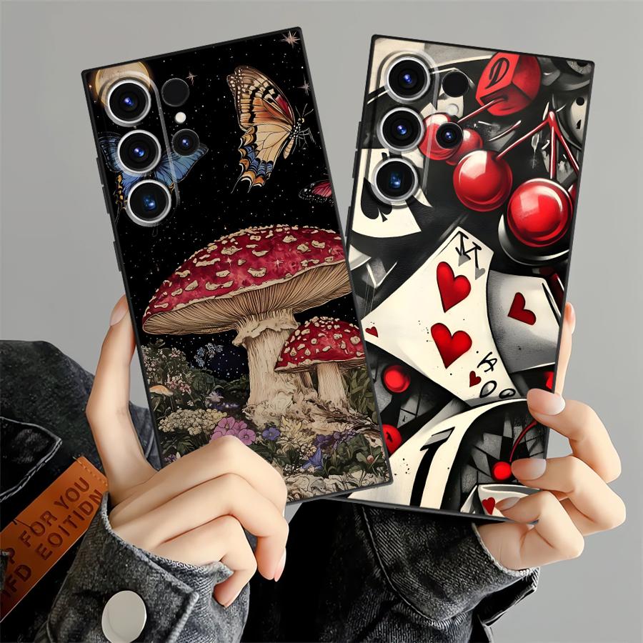Case for Samsung Galaxy S26 Ultra S24 S10 S9 S21 FE S23 S20 Ultra Note 20 8 9 10 S25 Plus Funda Phone Cover Poker Mushroom