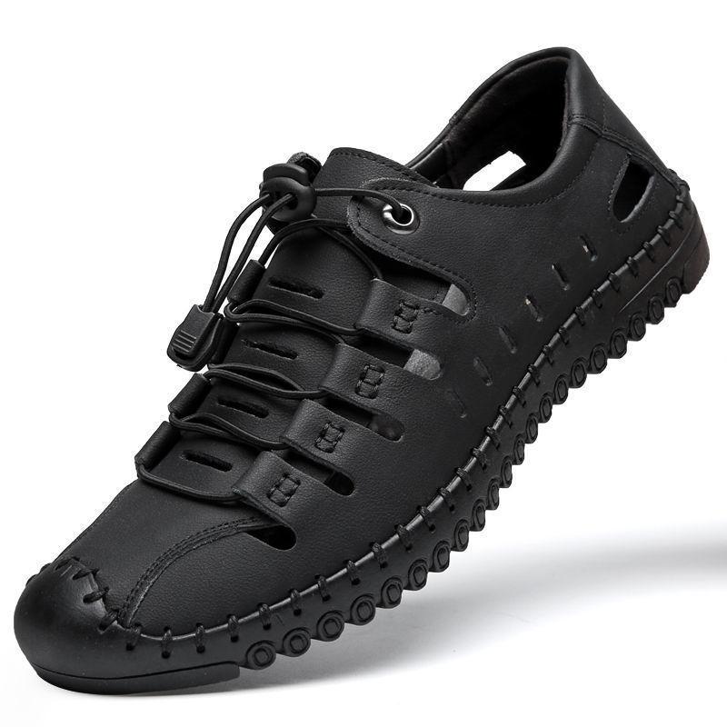 

New business casual leather shoes hollow breathable men s shoes soft sole soft surface shoes driving shoes 38 чёрный