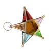 62KD Wind Resistant Tealight Lanterns Holder Colored Glass Panel and Iron Frame Moroccans Lamp Stand for Patios Garden Decors