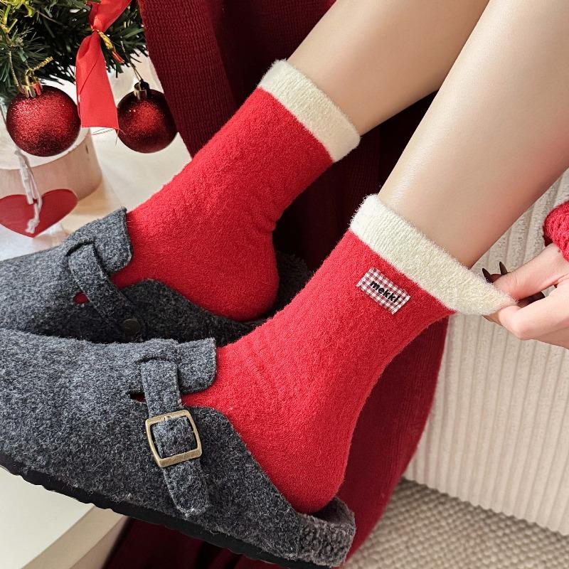 Christmas Stocking Children's Thick and Warm Winter and Autumn Plush Socks New Year Red Socks Sleep-in Tights