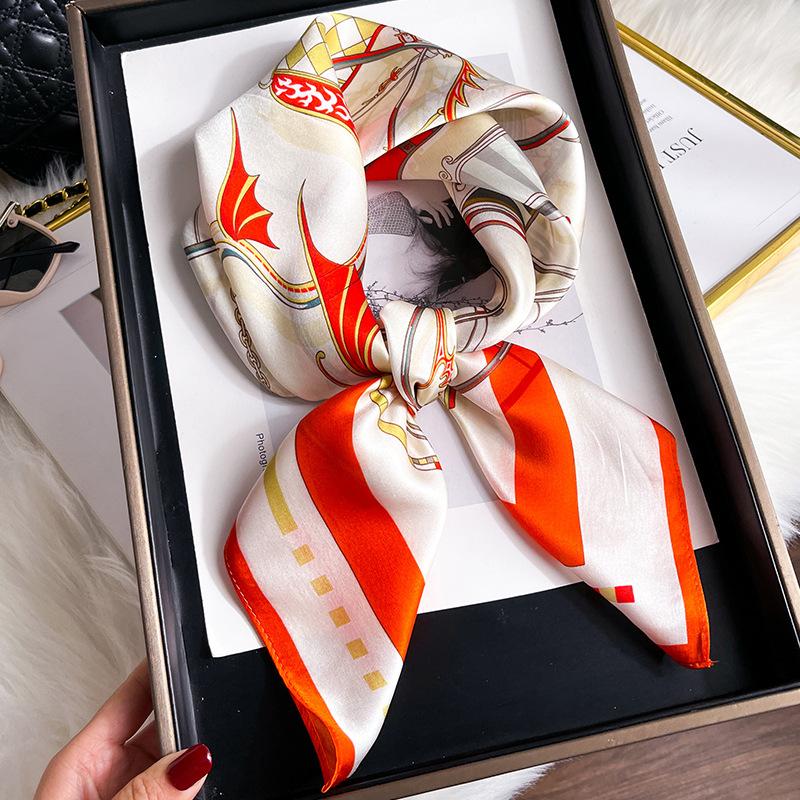 New light luxury mulberry silk orange pony horse silk scarf women s spring and autumn 70cm square scarf women s shawl