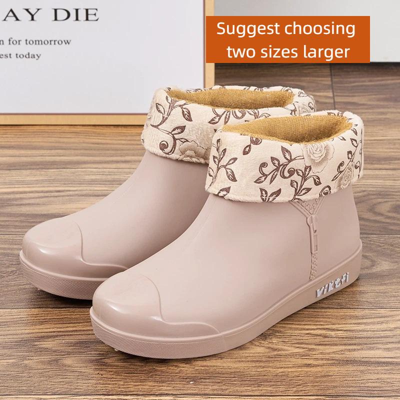 Women's Fashion Trend Outdoor Cotton Low Tube Cotton Rain Shoes