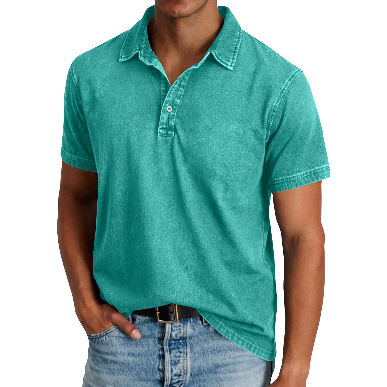 

Men Summer Casual Short Sleeve Shirt Button Front Pocket Lightweight Washed Solid Color Sporty Design Comfortable Fit XL зелений