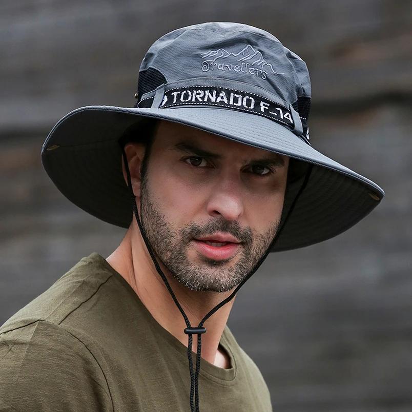 Fashion Summer Bucket Hat Sun Hats For Men Outdoor Fishing Travel Safari Uv Protection Beach Hats Mesh Breathable Wide Brim Hat