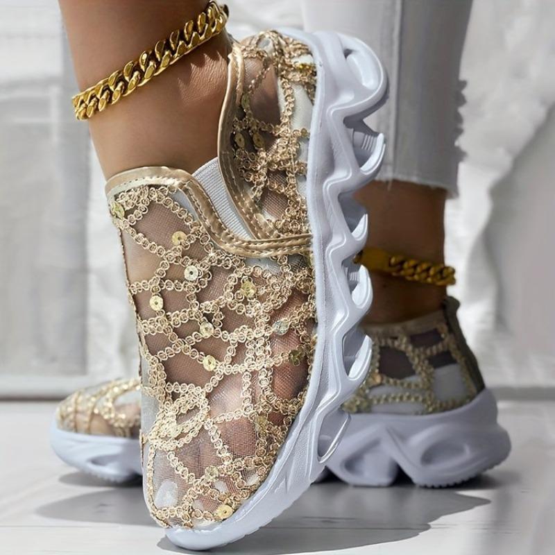 Fashion Women's Mesh Sequined Sports Shoes Light Comfort Running Shoe Casual Versatile Soft Sole Breathable Women Shoes Zapatillas Mujer