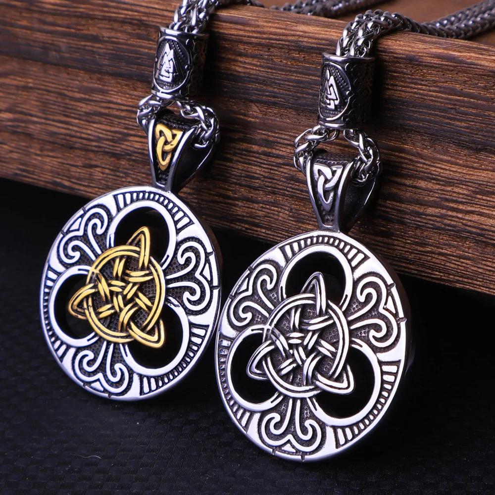 Vintage Stainless Steel Viking Celtics Knot Trinity Pendant Necklace Men's Chain Nordic Odin Viking Necklace Amulet Jewelry Gift