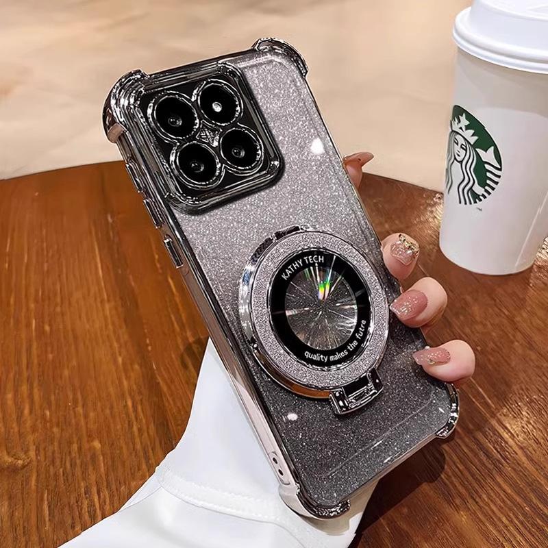 

Подходит для чехла для телефона Xiaomi 15, Гальванизированная подушка безопасности, Ударопрочный мягкий чехол с защитной пленкой для объектива, Модель с блестящей подставкой Redmi Note14 Redmi K40S/POCO F4