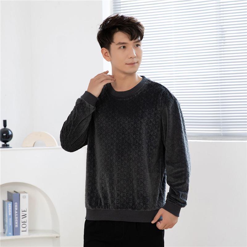 

Men s 2025 Autumn/Winter Casual Stretch Print Round Neck Long Sleeve Hoodie 2XL (150-165 jin) темно-сірий