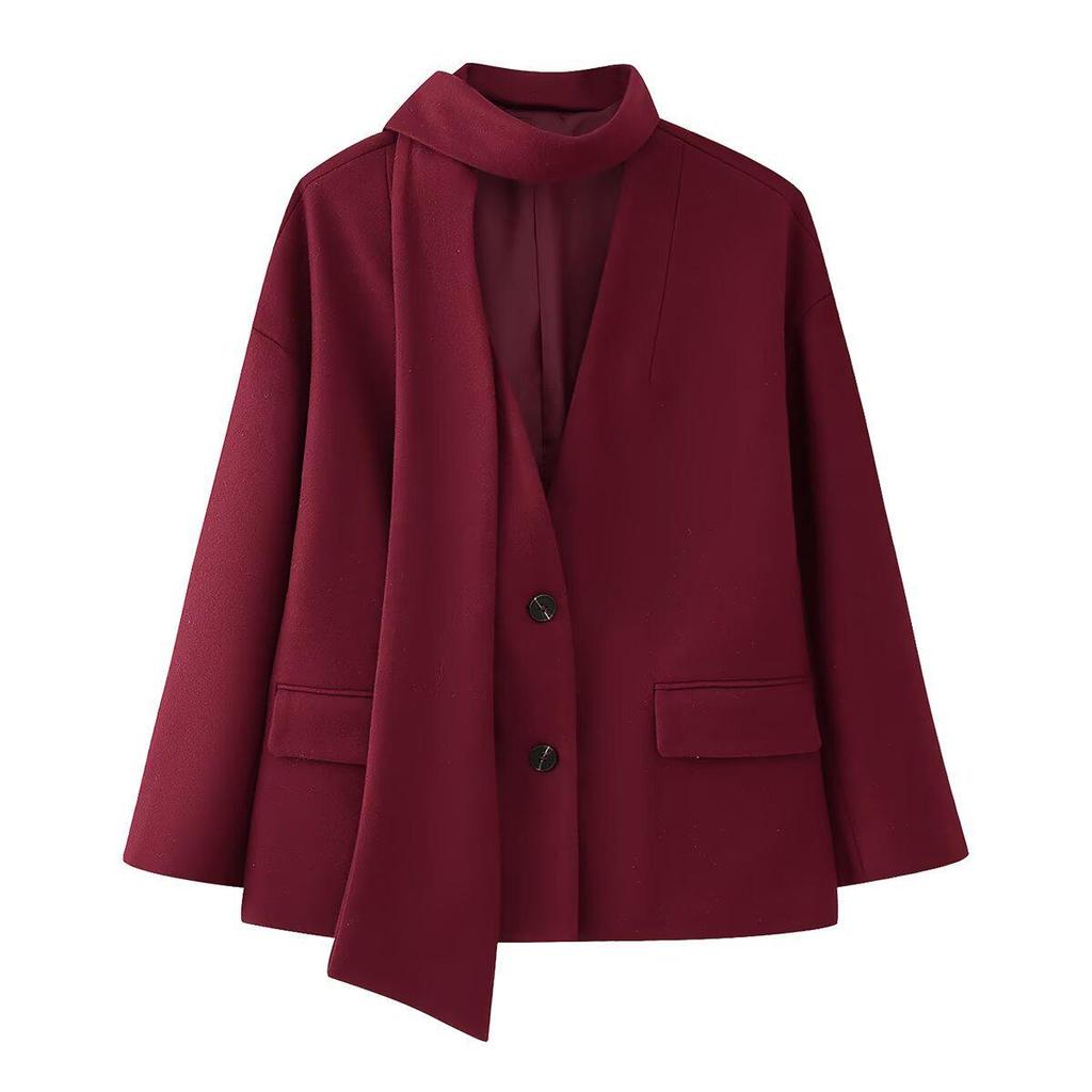 Women's European & American Scarf Collar Wool Coat.