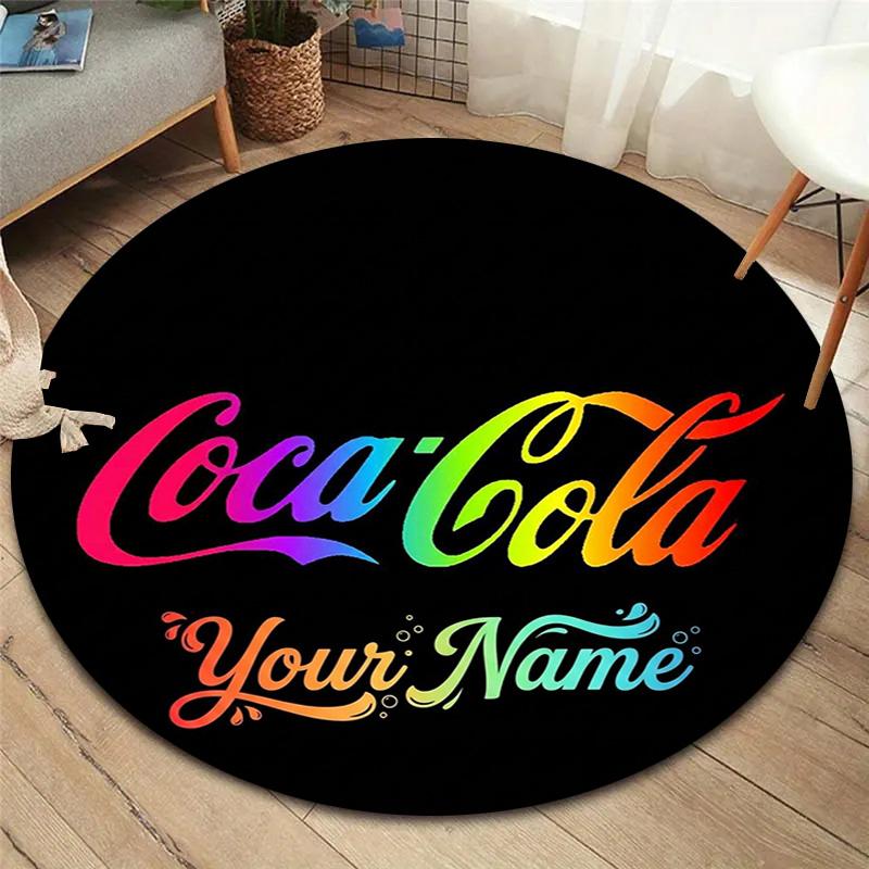 Coca Cola Rainbow Custom Name Round Area Rug Carpet Rug For Living Room Bedroom Sofa Playroom Decor Nonslip Floor Mat
