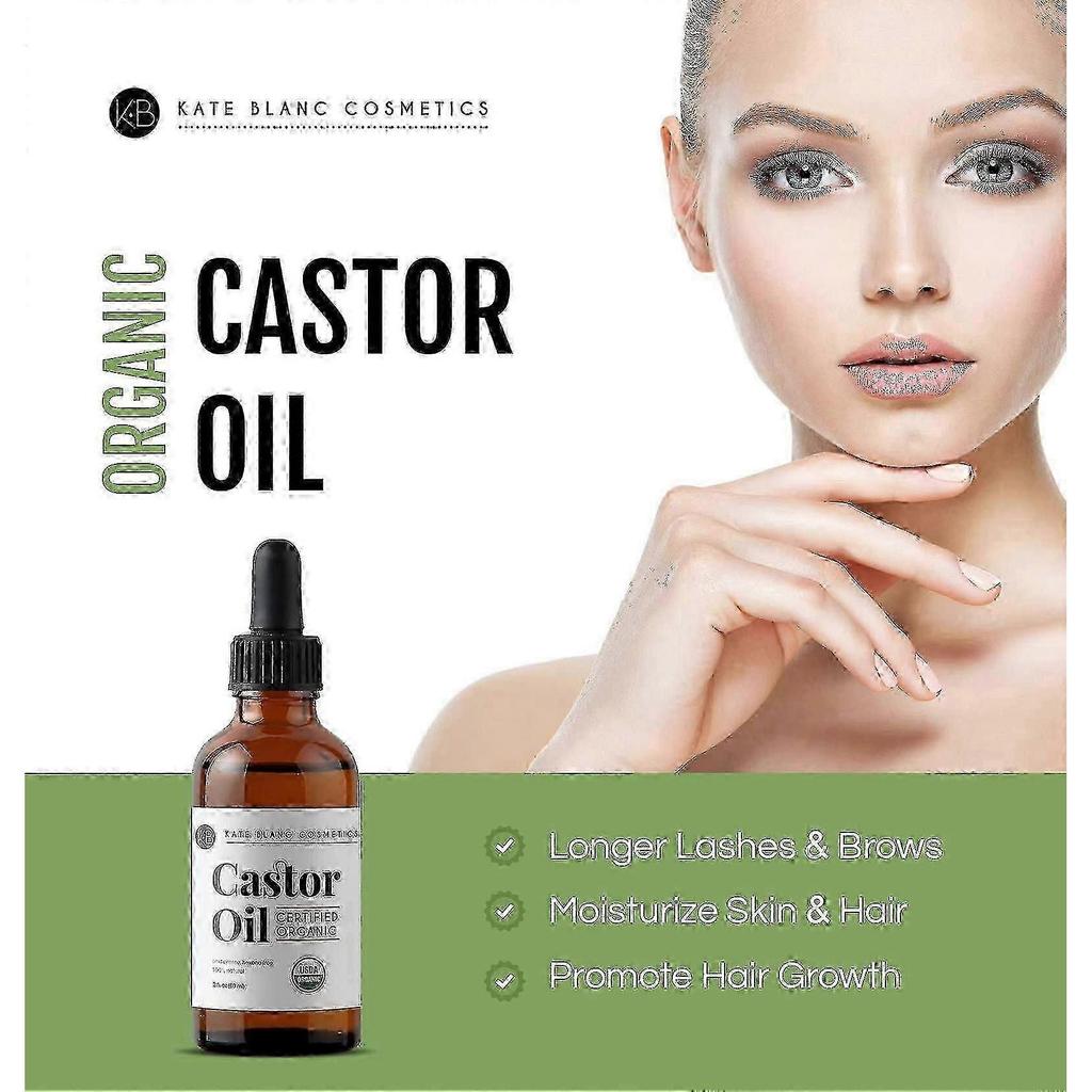 Castor Oil (2oz), Usda Certified Organic,  Pure, Pressed, Hexane Stimulate For Eyelashes, Eyebrows, Hair. Skin Moisturizer