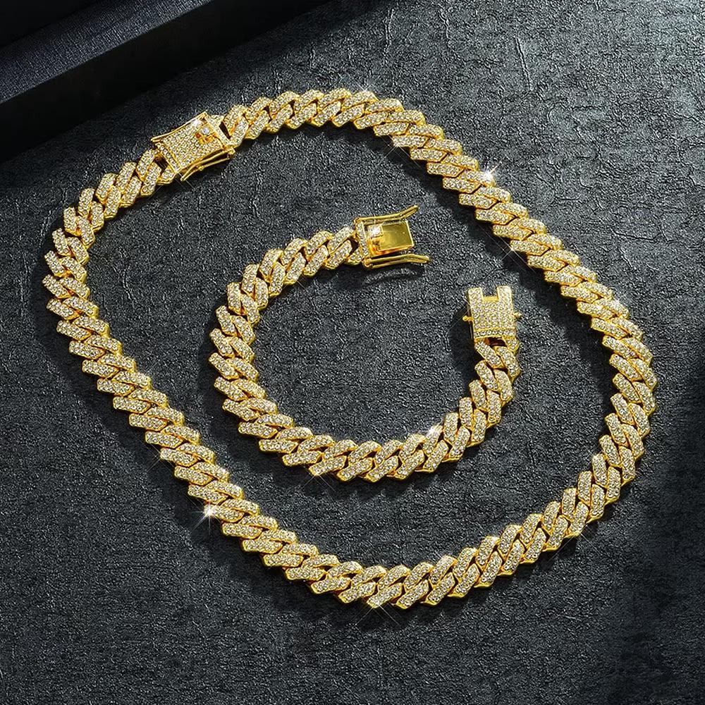Mode Hip Hop Quadratisch 14MM Cuban Link Halskette Herren Goldfarbe Damen Strass Iced Out Cubanische Kette Punk Schmuck Halsketten Geschenk
