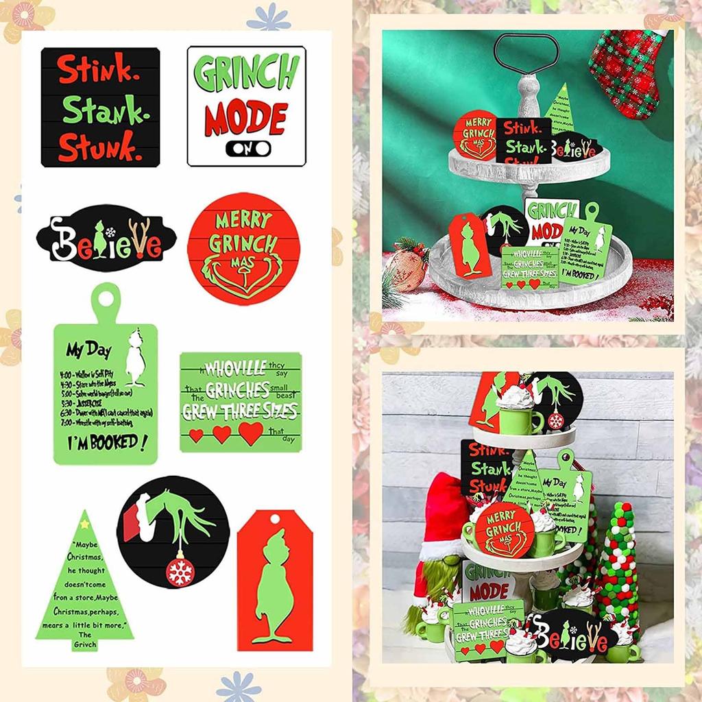 Christmas Tray Decoration Cartoon Flat Print Layered Tray Wooden Decoration Set Party Decoration