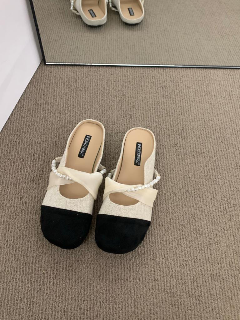 French Flat-bottomed Small Fragrant Bag Head Half Slippers Women's Shoes Wear 2025 New Summer Evening Breeze Mary Jane Single Shoes