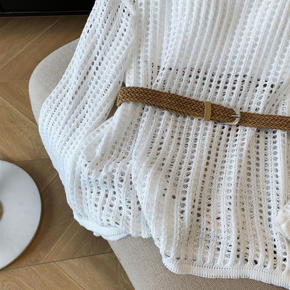 Spicy Girl Sexy Hollow-Out Long-Sleeve Knitted Sweater, 2025 Spring Collection - Loose Fit, Lightweight Women's Top