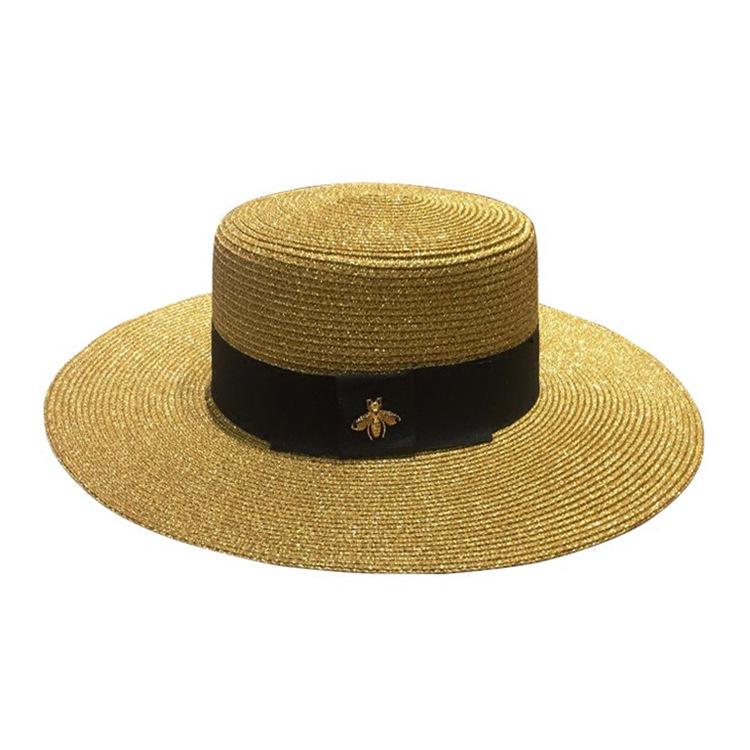 

Ретро Европейская и Американская Золотая Плетеная Соломенная Шляпа: Стильный дизайн с пчелой, широкие поля, защита от солнца, летний тренд для женщин. M (56-58cm)