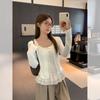 Pure Desire Fake Two-piece Hem Splicing Design Sense Long-sleeved T-shirt Women's Early Autumn Bottoming Shirt Fungus Lace Top