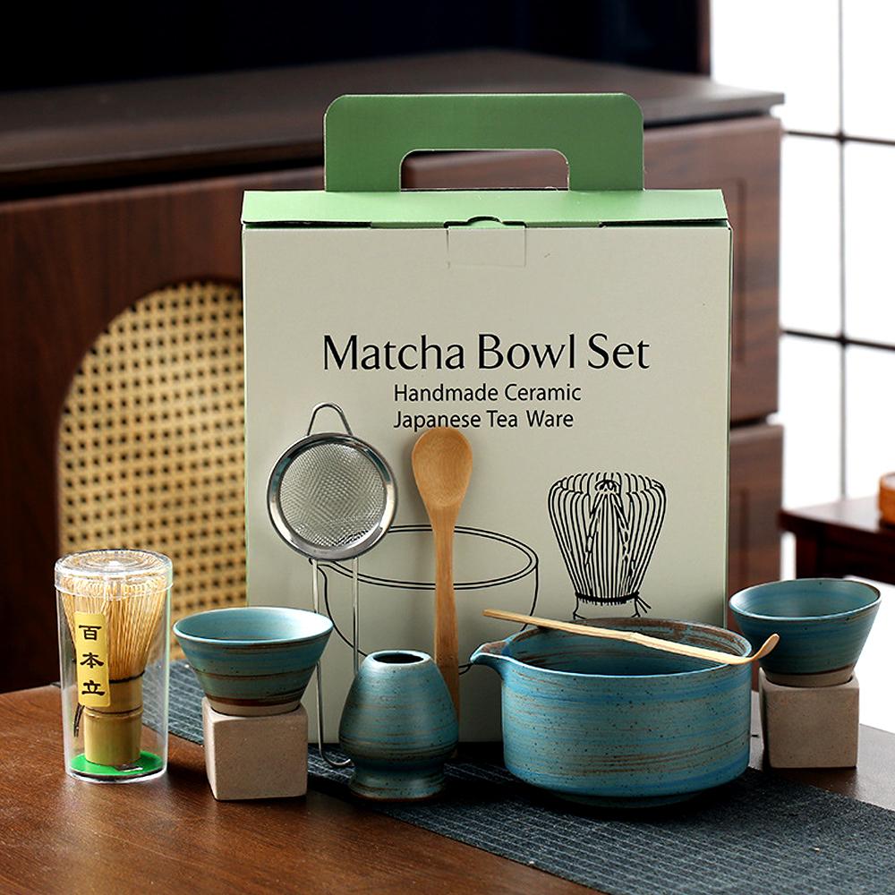 8PCS Japanese Matcha Set with Ceramic Bowl Bamboo Matcha Whisk Teaspoon Tea Sets Tea Lovers Gifts Tea-making Tools Accessories