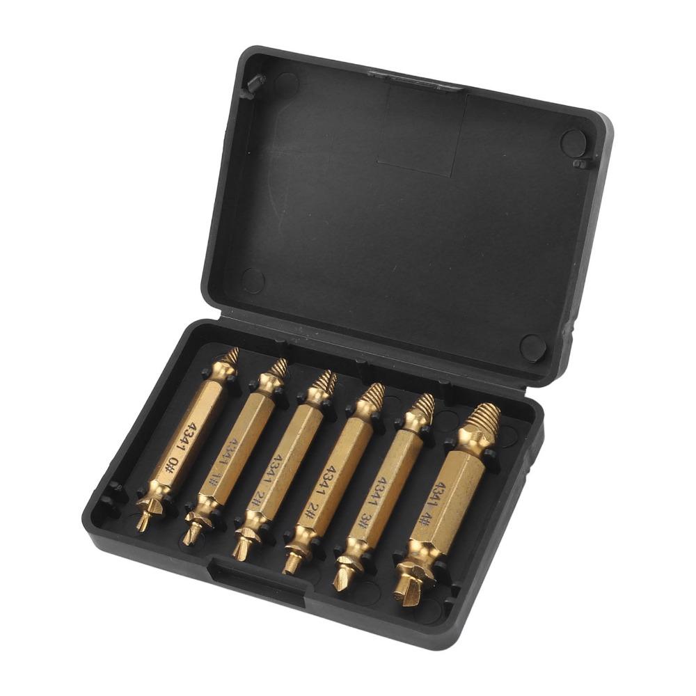 6pcs Ti Plated Broken Screw Remover HSS 4341 Stripped Screw Removal Tool For Stripped Bolts