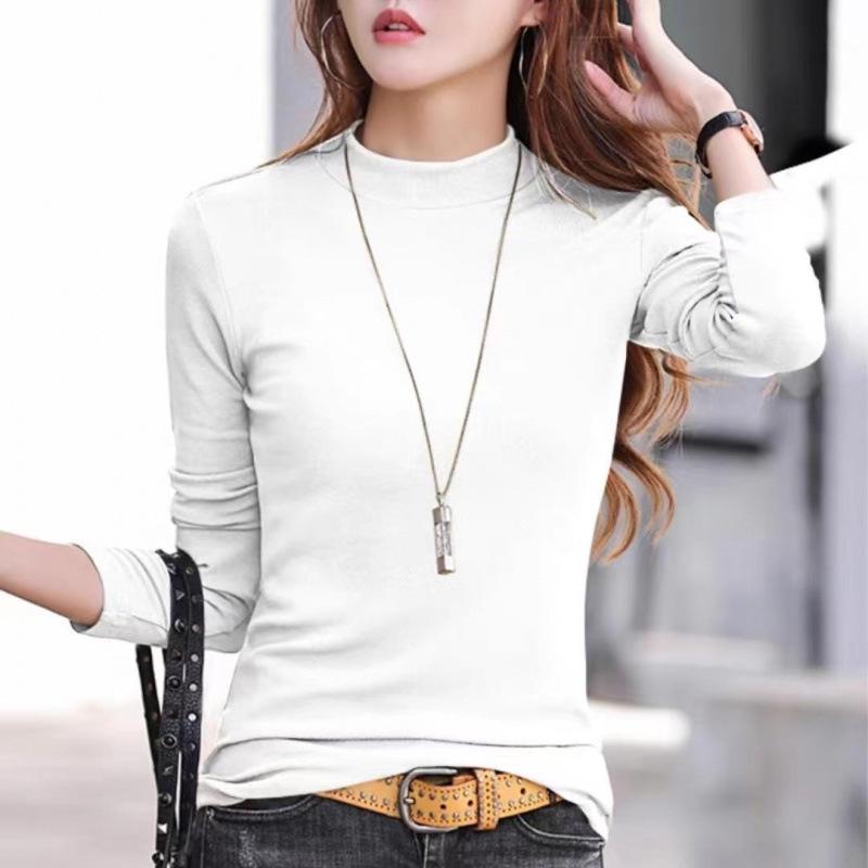 

Женская рубашка облегающего кроя с воротником-стойкой и длинным рукавом 2024 года – универсальный модный топ на весну, осень и зиму L