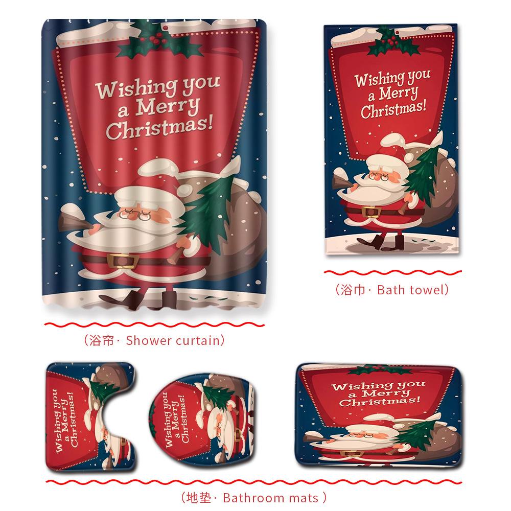 Christmas Bathroom Shower Curtain Bath Towel Floor Mat Five-Piece Set Bathroom Toilet Carpet Shower Foot Mat