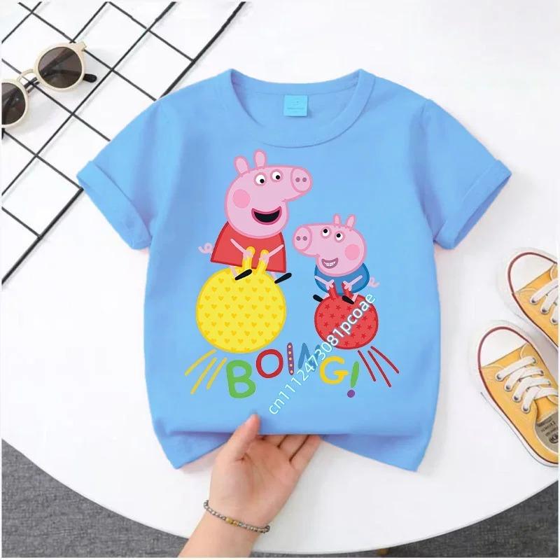 2026 Summer T-shirt - Peppa Pig Children's Pure Cotton Short-Sleeved Boys' Sport Shirt for Girls' Casual Top with Cartoon Print