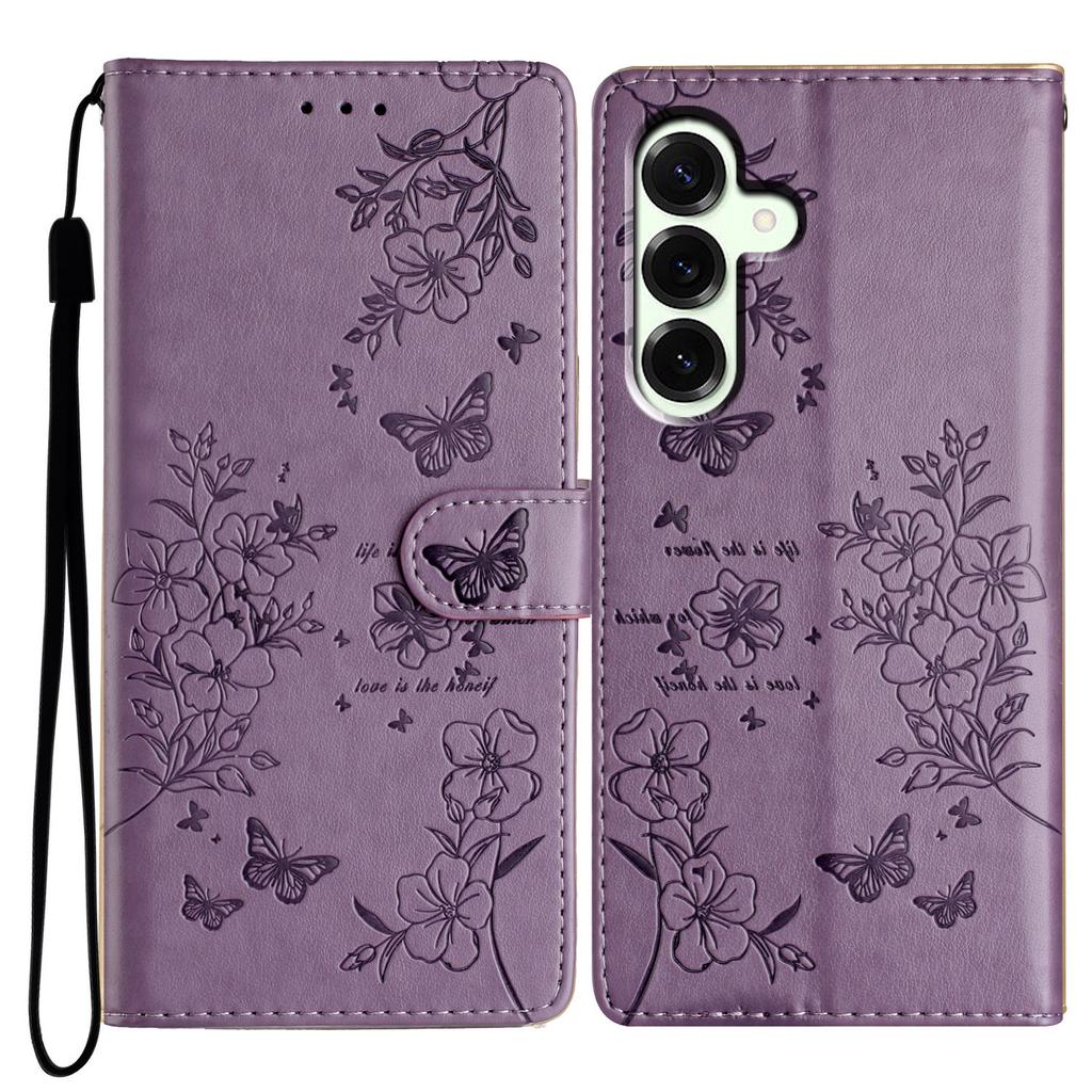 For Samsung Galaxy M36 5G Wallet Phone Case Butterfly Floral Imprint Leather Flip Cover with Strap