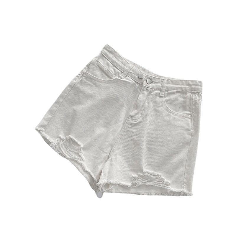 Pants Fashion Versatile Broken Holes Female Black Gray High-waisted Loose Thin A-line Wide-legged Pants Raw Edge Summer Denim Shorts Individuality