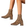 Leopard print thick heel fashion women's boots suede autumn and winter thick heel short boots high elastic short boots new