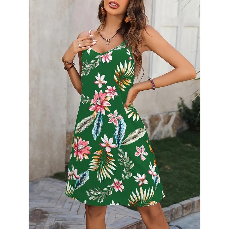 Women's Print Strap Plus-size Dress Adjustable Shoulder Strap V-neck Dress