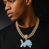 New Lab Diamond Cool Blue Wolf Pendant Necklace High Quality Fashion Alloy Rhinestone Men Women Trendy Cuban Chain Sport Jewelry