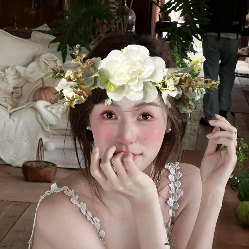Boho Fluffy Flower Headdress Gradient Sweet Flower Crown Artificial Flower Headband Weddings