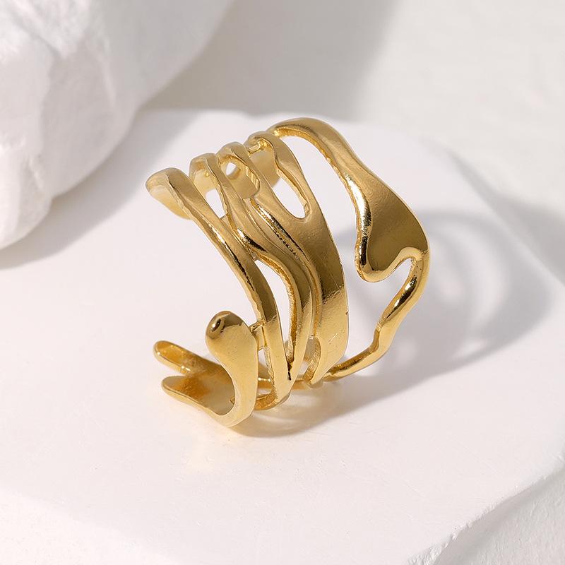 18K Gold Plated Stainless Steel Open Ring: Simple, Versatile, Niche Design, Colorfast Titanium Steel