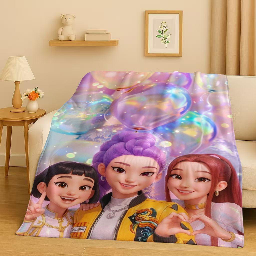2026 Neue Cartoon Kpop Dämonenjäger Zoey Rumi Mira Musik Flanelldecke, Ultraweiche Plüschdecke für Zuhause Schlafzimmer Bett Sofa Abdeckung
