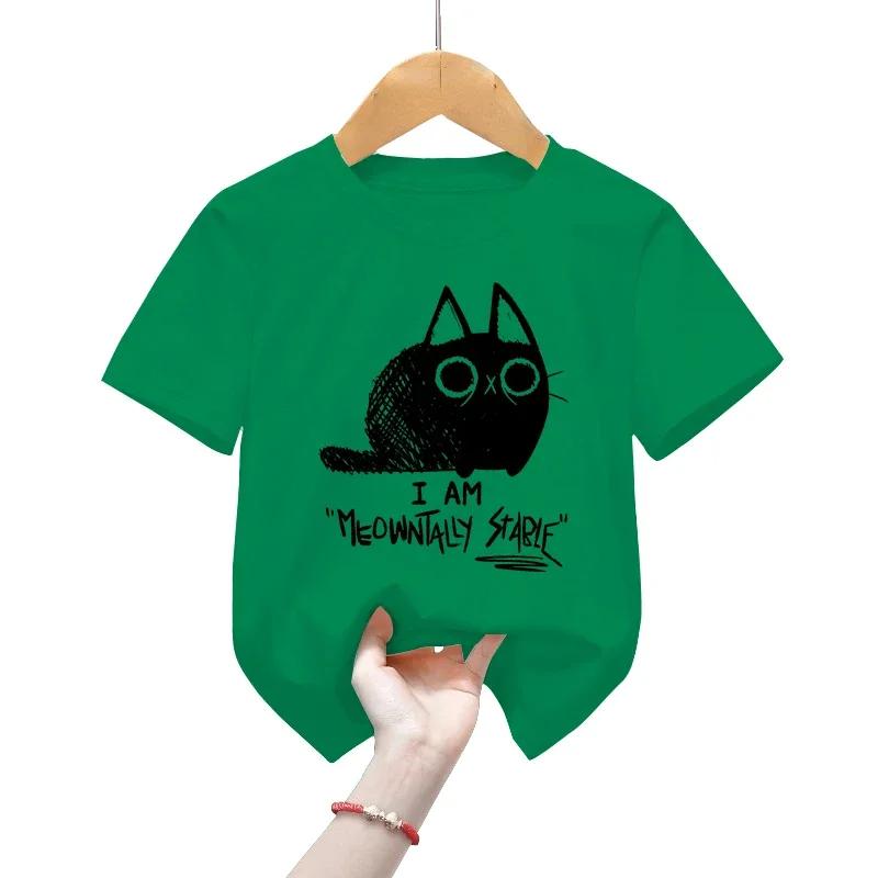 

Футболка Meow Meow Stable Cotton с изображением животных, черная кошка, девочка, мальчик, милая классическая футболка с изображением кошки 6XL