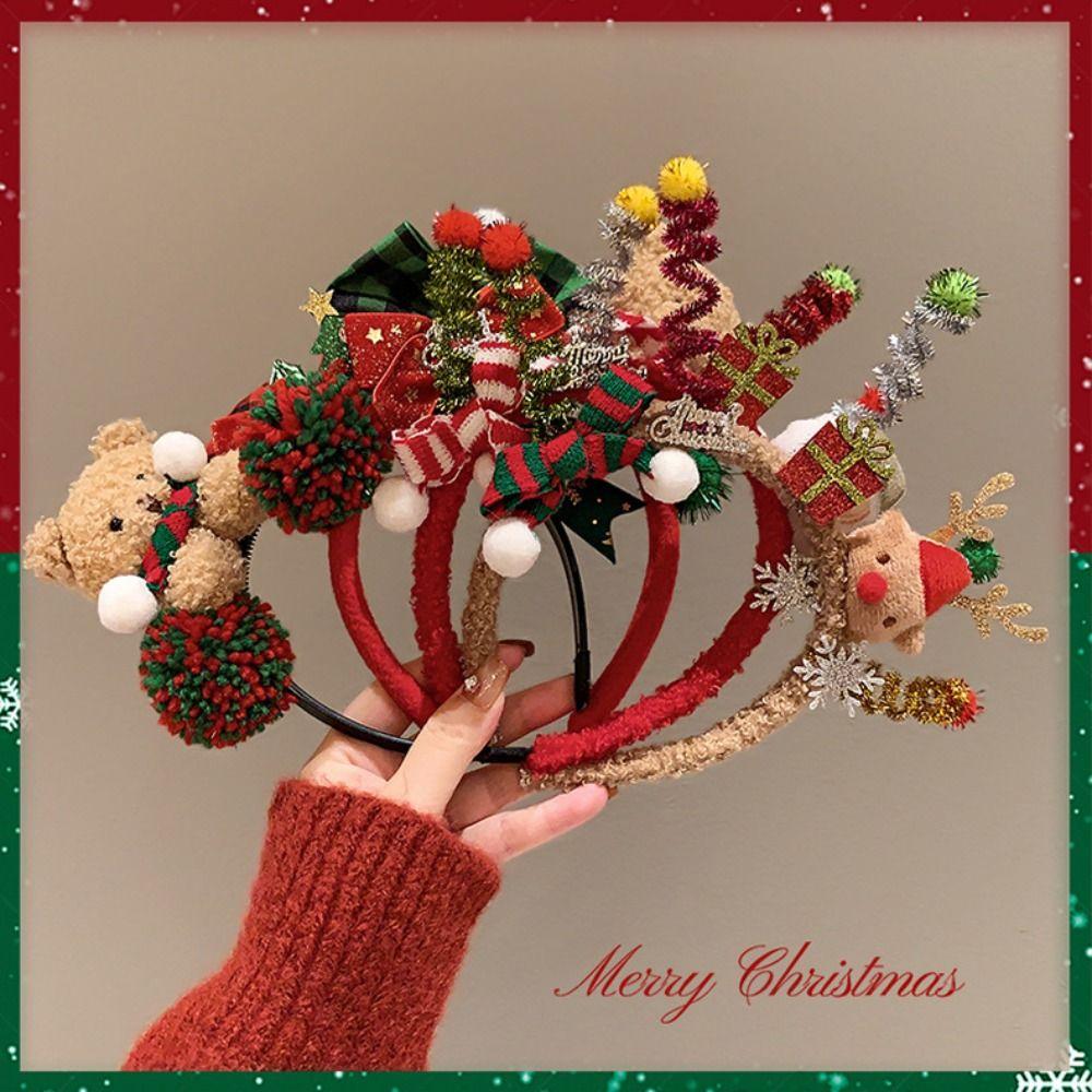 Santa Christmas Headband Elk Hair Hoop Plush Bow Red Hair Band  Christmas Decoration