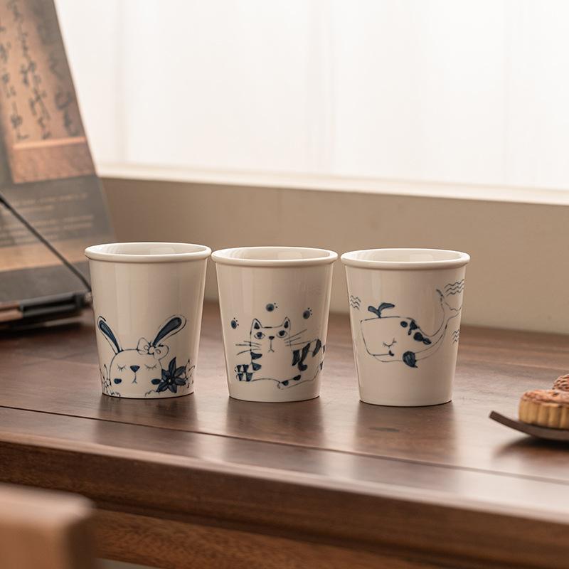 Japanese Blue and White Hand-painted Coffee Cup Creative Coffee Hanging Ear Cup Ceramic Tea Cup Juice Cup Cola Cup Coffee Cup