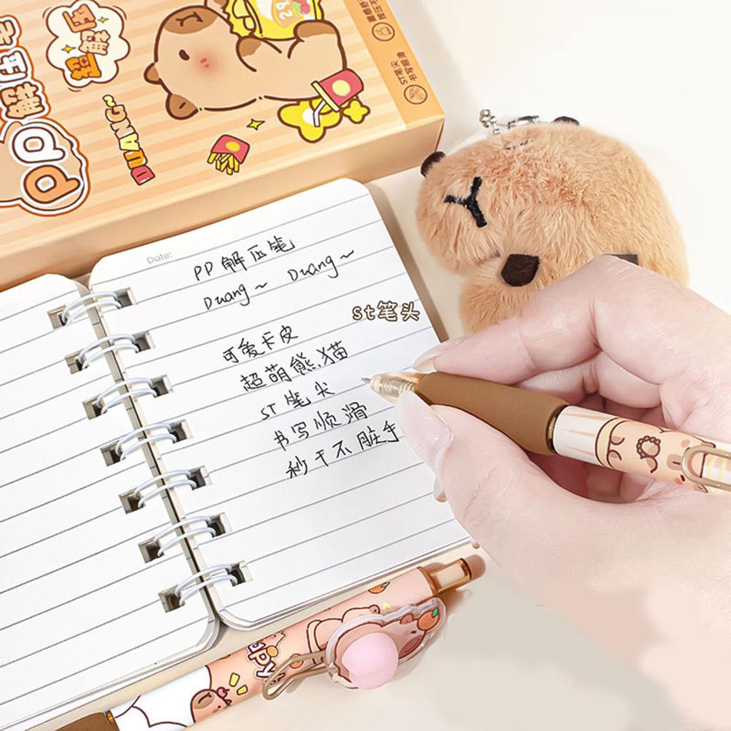 4 Pcs 0.5mm Gel Ink Pen Cartoon Panda Neutral Pen Retractable Black Ink Pen Lovely Capybara Pressing Pen for Journaling