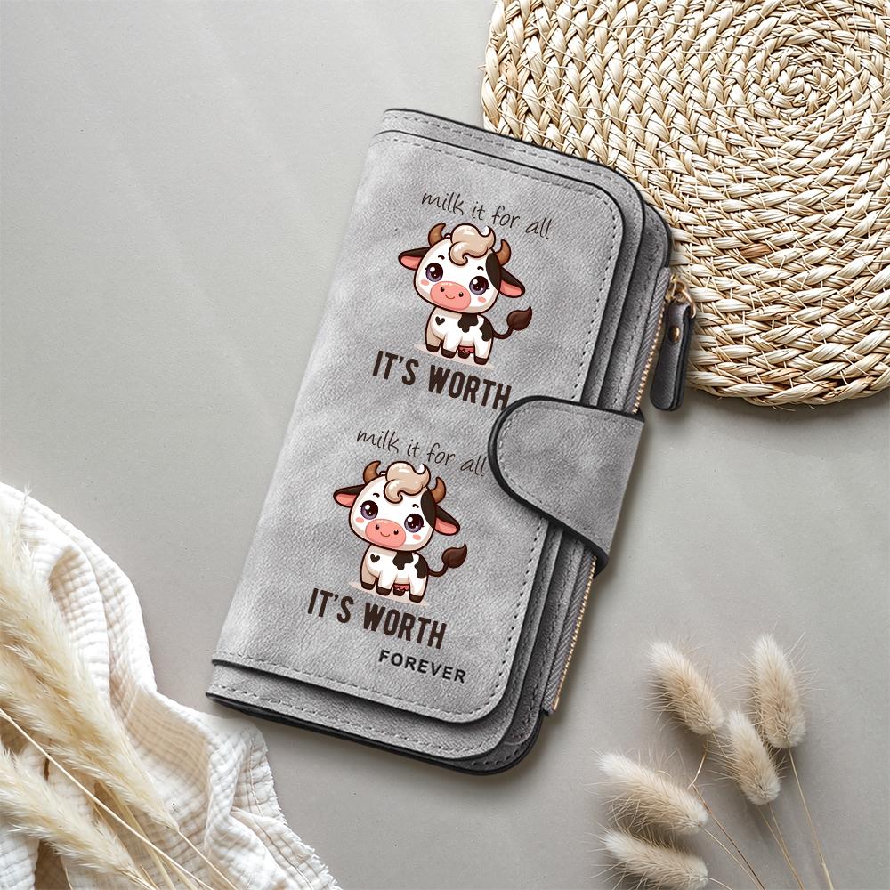 Cute Cow Print Long Wallet Casual Portable Card Holder Multi Slot Fashion Purse for Women Daily Use