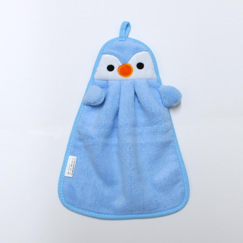 Adorable Penguin Coral Fleece Hand Towel - Thick, Absorbent, Hangable for Kids Bathroom or Kitchen